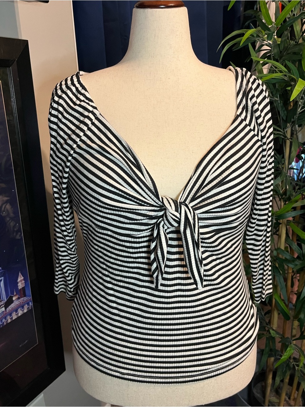 NWT Vixen Tie Me Up Top in Black & White Stripes
